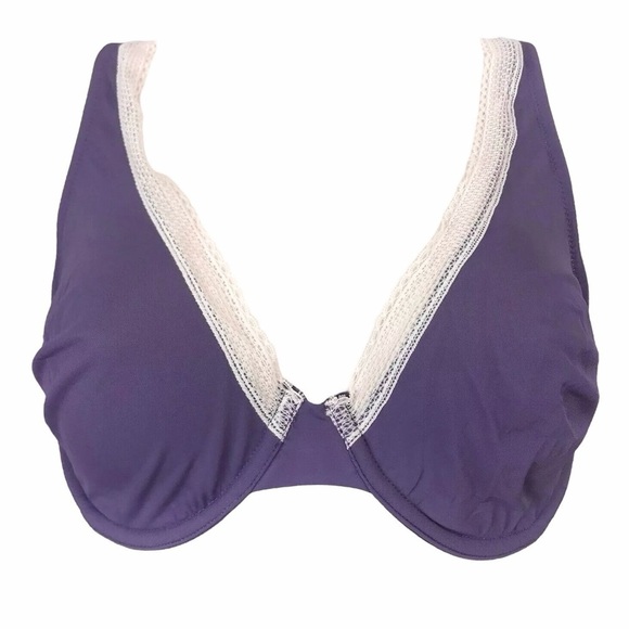 New Victorias Secret Unlined Demi Bra Lace Trim Sheer Stretch Purple 32D - Picture 1 of 4
